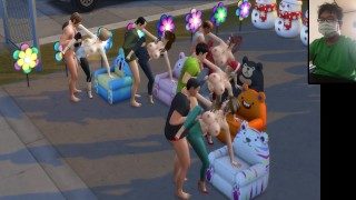 The Sims 4:10 people have sex on the sofa